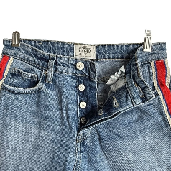 Zara Authentic Denim TRF Straight Cropped Jeans Medium Wash Side Stripe Size 4 - Picture 10 of 16